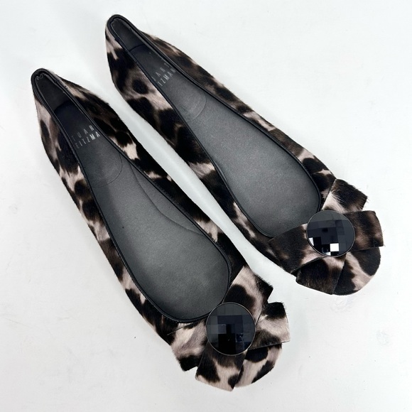 Stuart Weitzman Leather Leopard Animal Print Ballet Flat Bow - Picture 2 of 14